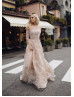 Long Sleeves Blush Lace Tulle Wedding Dress